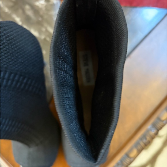 Steve Madden Black Heeled Peep Toe Bootie Fabric Size 8.5 - Picture 7 of 12